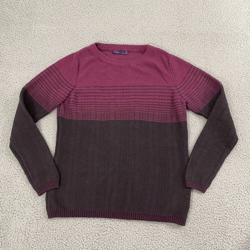 prAna Mallorey Sweater Women M Deep Plum Outdoor Hiking Pullover Crewneck